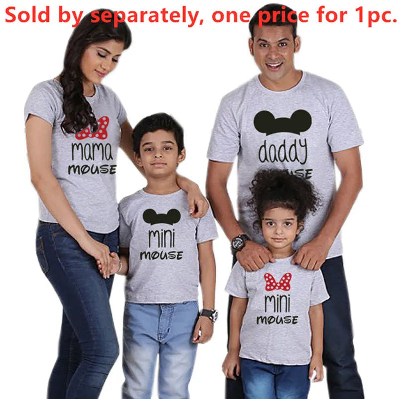 New Father Mother Kids Baby Family Matching Clothes Short Sleeve Cartoon Tops Matching Clothes Family Look Black T-Shirts