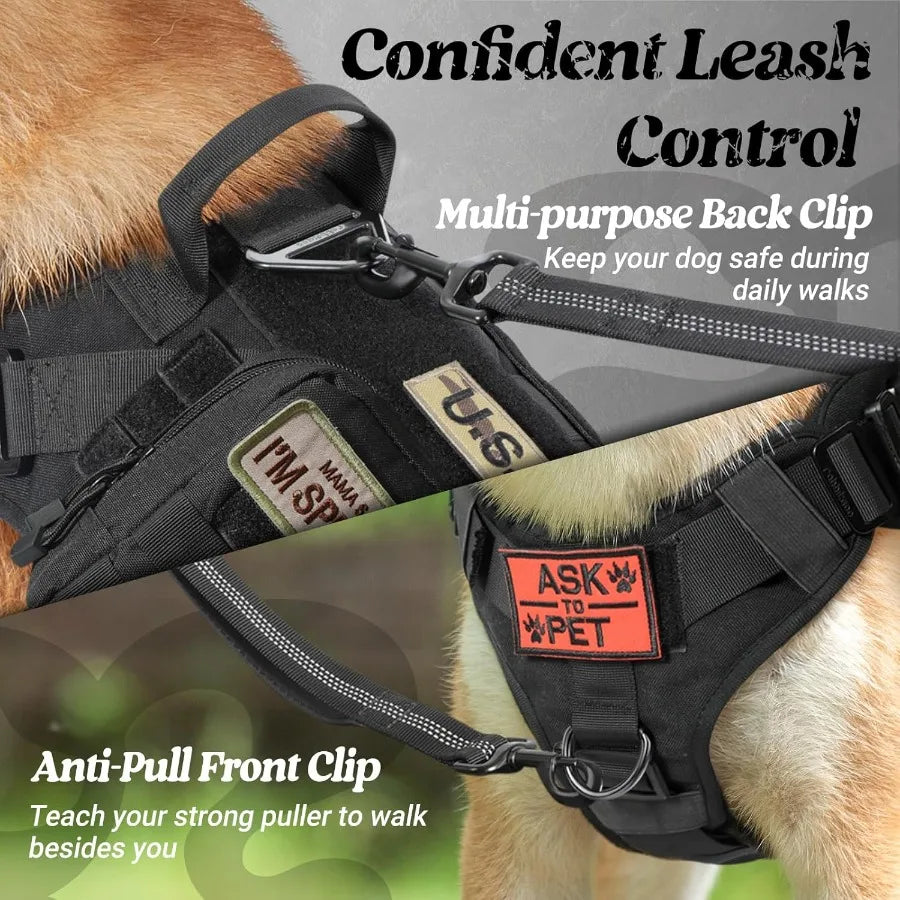 Tactical Dog Harness for Large Heavy Duty Pet Harness with Handle NoPull Service Vest for Large Breed Dogs Adjustable Military
