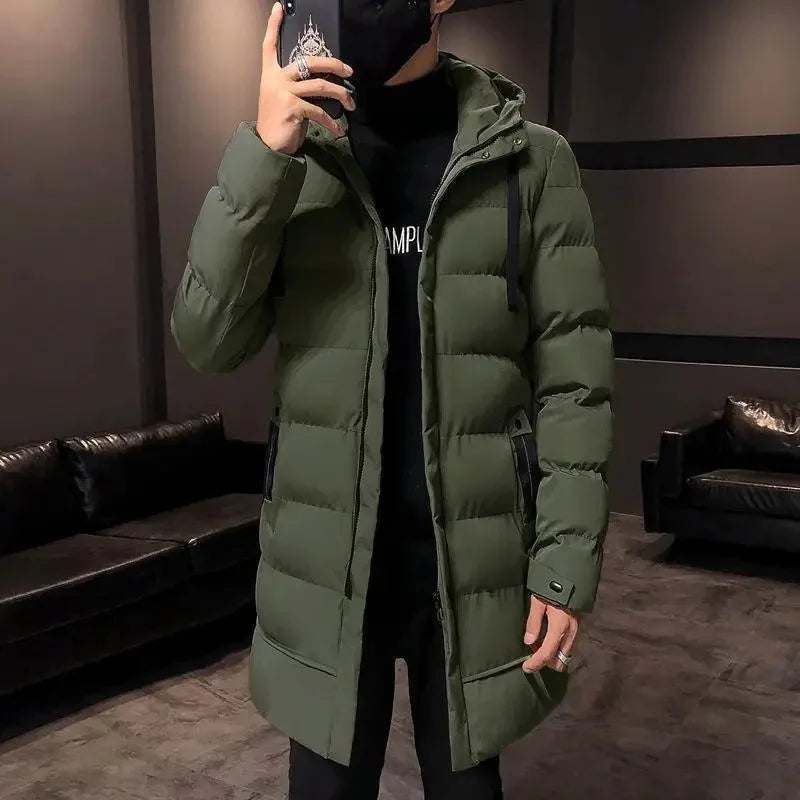 European Size Thickened Winter Cotton Jacket for Men with Hood Mid-Length Warm Winter Clothes Men's Outerwear Thick Warm