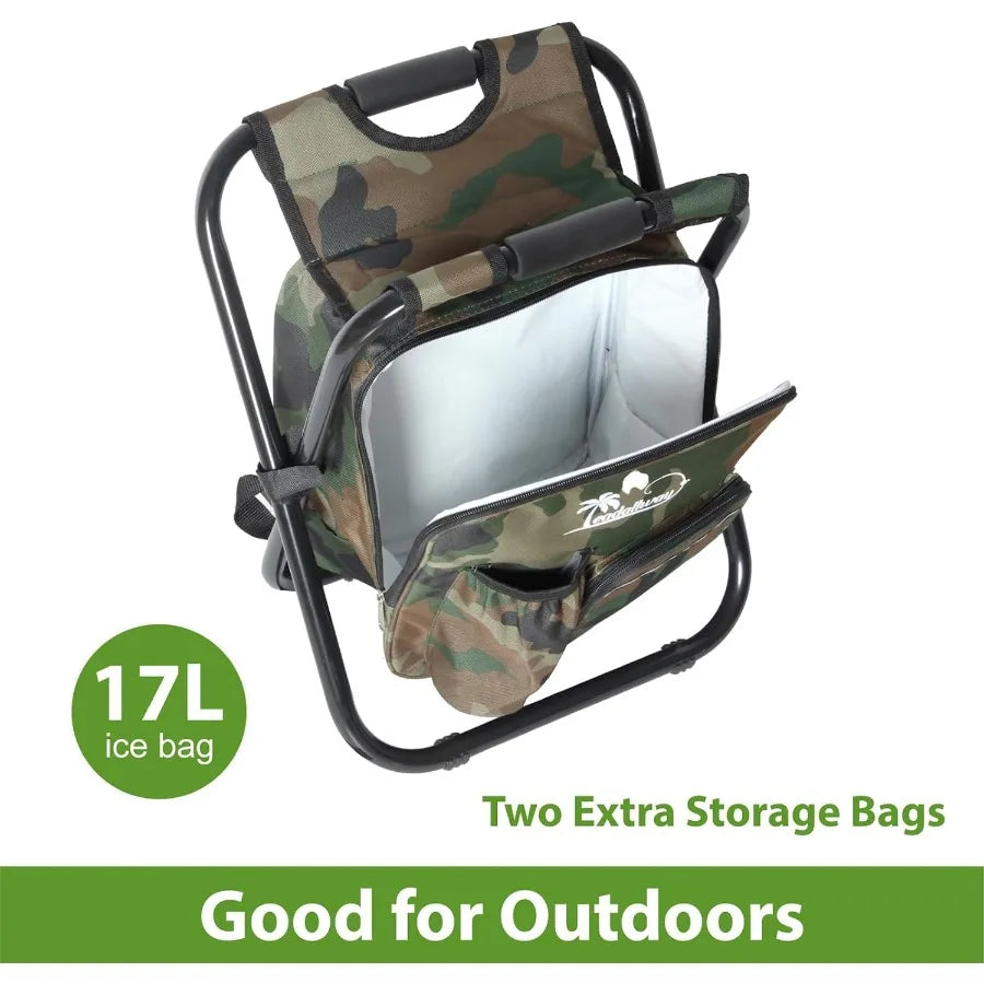 Foldable Backpack Fishing Chair with Integrated Cooler Bag for Outdoor Adventures: Ideal for Hunting Camping Beach Trips Picnic