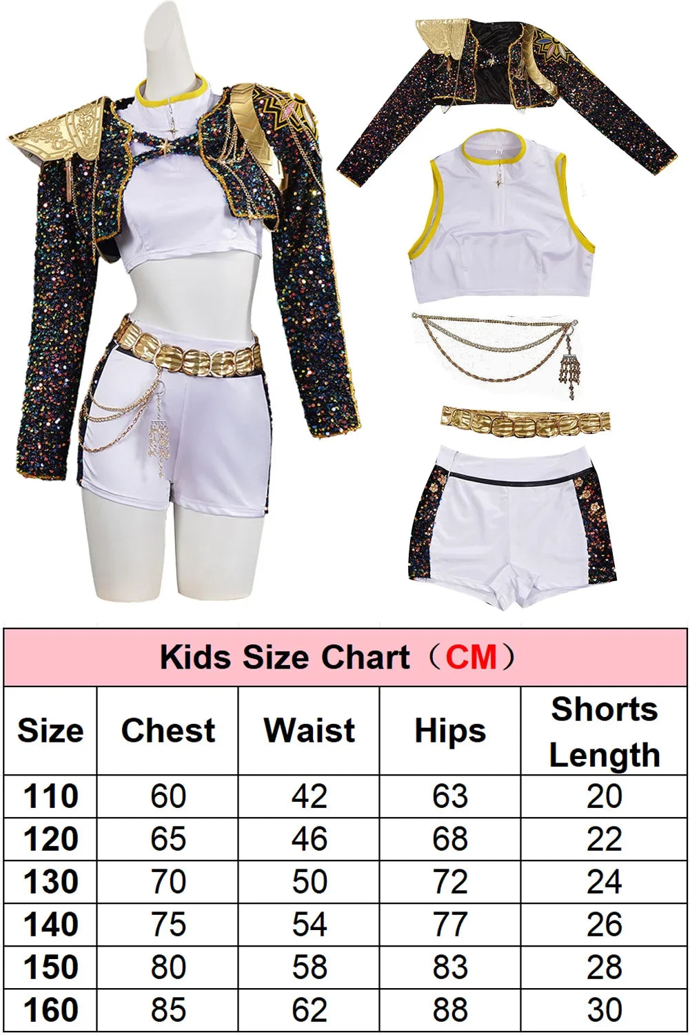 Kid Girls Rumi K Pop Demon Hunter Cosplay Kids Black Gloden Costume Chid Disguise Performance Roleplay Uniform Halloween
