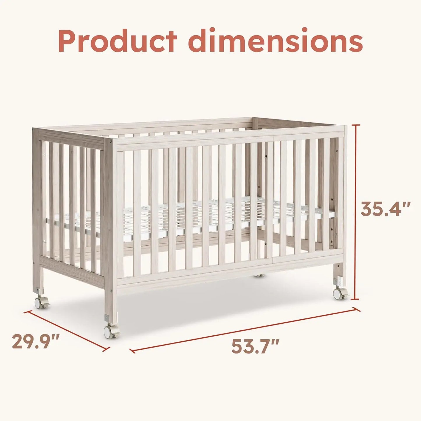 11-in-1 Convertible Baby Crib With Removable Wheels, Washed Natural, 4 Mattress Heights, New Zealand Pinewood, MAMAZING