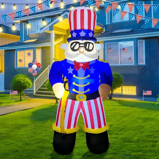 GOOSH Independence Day July 4th Inflatable 6.7FT Uncle Sam with Sword Built-in LEDs Blow Up Yard Decoration for Holiday Party