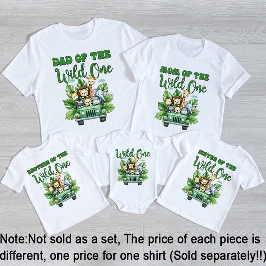 Safari  Jungle Wild Animals Printed Family Matching Shirts Wild One Baby Birthday Romper Mom Dad Brother Sister Wild T-shirt Tee