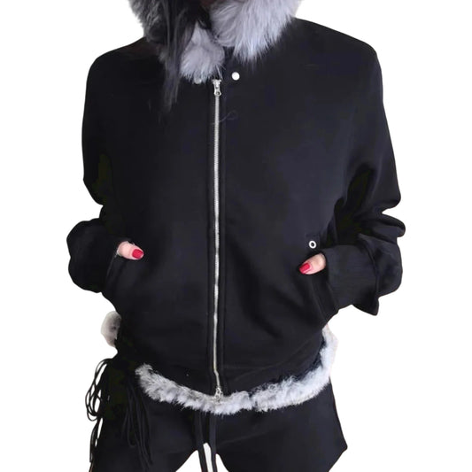 Women s Winter Warm Hooded Coat with Faux Fur Trim Long Sleeve Zipper Hoodie Jacket with 2 Pockets and Plush Lining