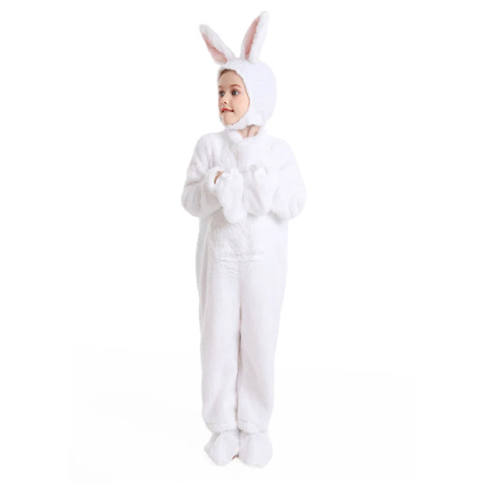 Women s Halloween Bunny Costume Deluxe Long Sleeve Plush Jumpsuit with Rabbit Ears Hood Gloves Shoes Set for Cosplay Party