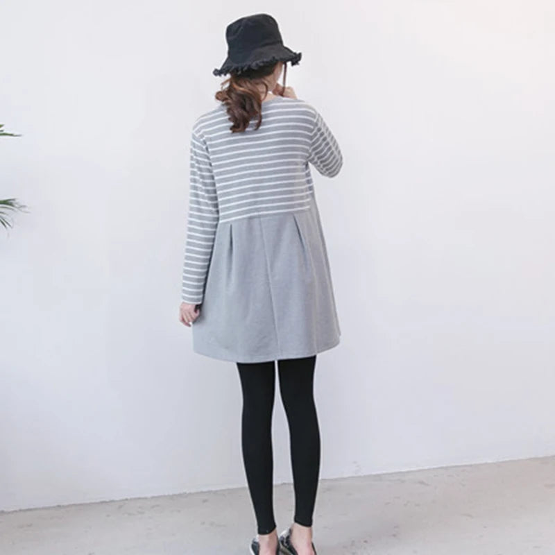 Spring and Autumn Maternity Dress Sweet Casual Loose Straight Clothes for Pregnant Women Elegant Long Sleeve Maternity Dress F5