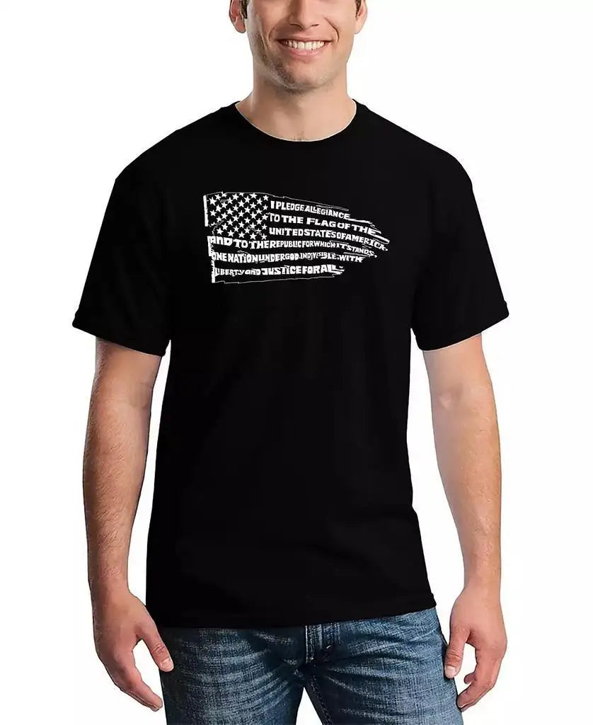 LA Pop Art Pledge of Allegiance Flag Cotton Running T-Shirt for Men Casual Sportswear Comfortable Fitness Tee Active Lifestyle