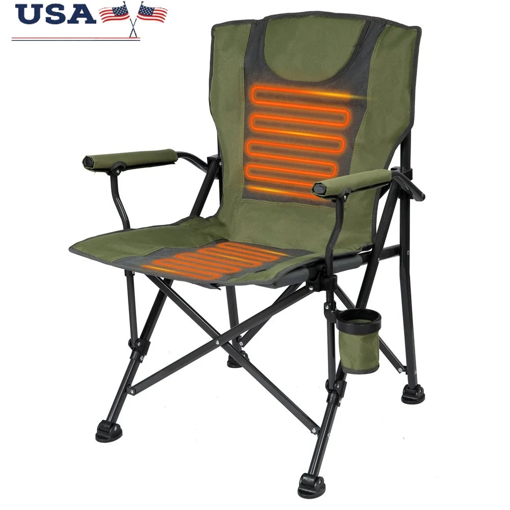 Heated Portable Camp Chair Lightweight USB Compatible Adjustable Backrest Outdoor Sports Cupholder Battery Required Easy