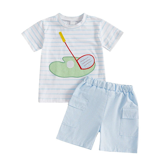 Boys Summer Outfit Set Short Sleeve Striped T-shirt with Elastic Waist Shorts Toddler Set for Kids Casual Shorts Ensemble