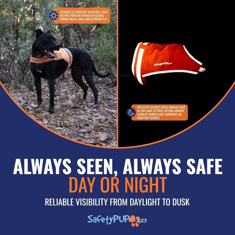 Blaze Orange Dog Vest Lite Edition: High Visibility Reflective Jacket with Mid Back Coverage for Hunting and Outdoor Activities
