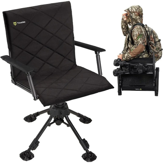 Hunting Chair with Seat Cover, 360 Degree Silent Swivel Blind Folding Chair, 4 Legs Adjustable Height Hunting Seats with Armres