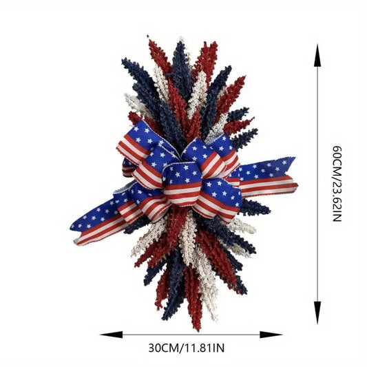 Patriotic Wreath for Front Door 4th of July Wreath White Independence Day Blue Red Wreath for Memorial Independence Day