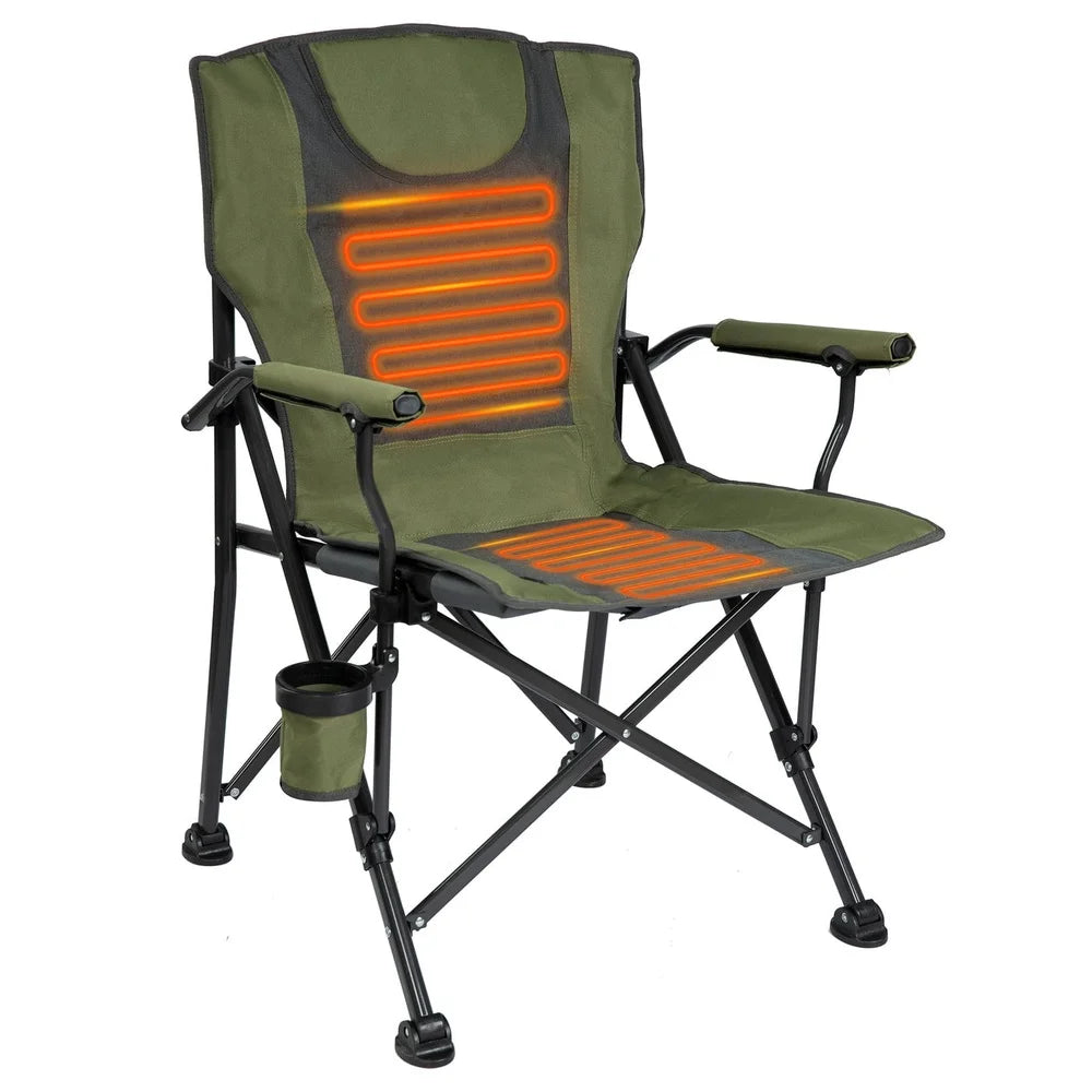 Heated Portable Camp Chair Lightweight USB Compatible Adjustable Backrest Outdoor Sports Cupholder Battery Required Easy