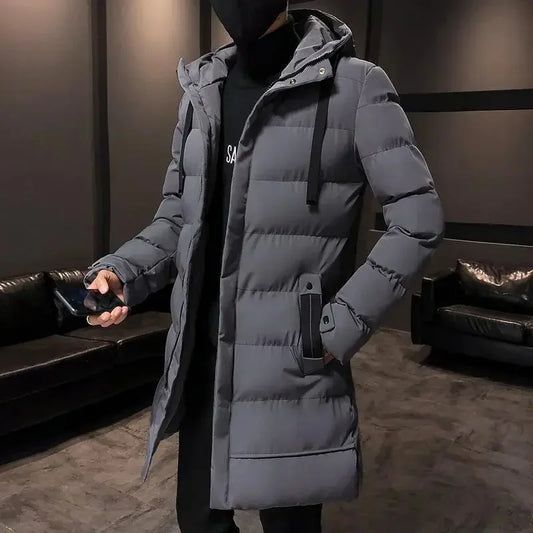 European Size Thickened Winter Cotton Jacket for Men with Hood Mid-Length Warm Winter Clothes Men's Outerwear Thick Warm