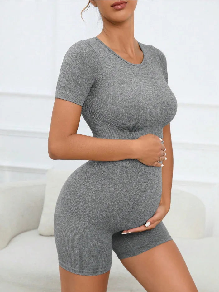 Women's Maternity 2 Piece Seamless Short Sleeve Crop Top Legging Sets Workout Casual
