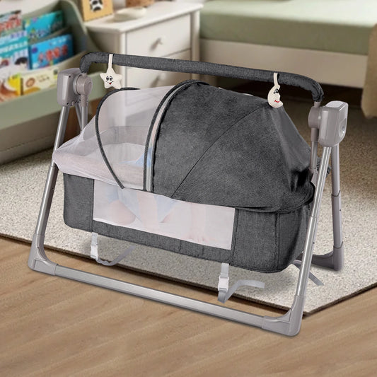 Baby Cradle Swing with Bluetooth Music 5 Speeds White Noise Foldable Bassinet for Newborns 0-36 Months US Plug