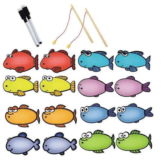 Fish Shaped Cards English Classroom Card Teaching Writable And Erasable Teaching Aids Magnetic Fishing Rod Toys For Family Games