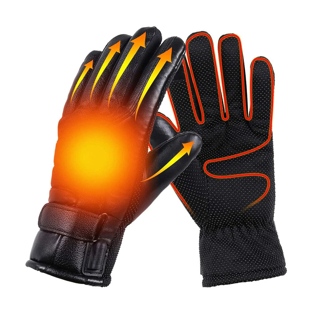 Motorcycle Winter Heated Gloves Windproof Thickened Warm Muffs Waterproof Outdoor Keep Warm Guantes PU Leather for Skiing Hiking