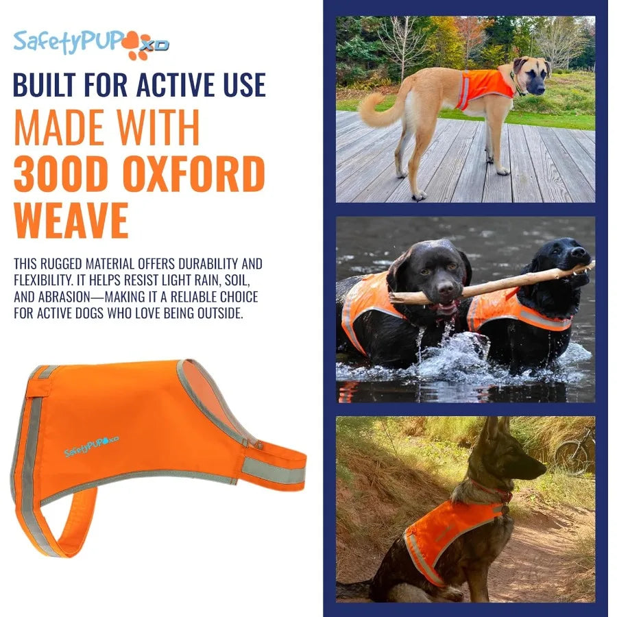 Blaze Orange Dog Vest Lite Edition: High Visibility Reflective Jacket with Mid Back Coverage for Hunting and Outdoor Activities